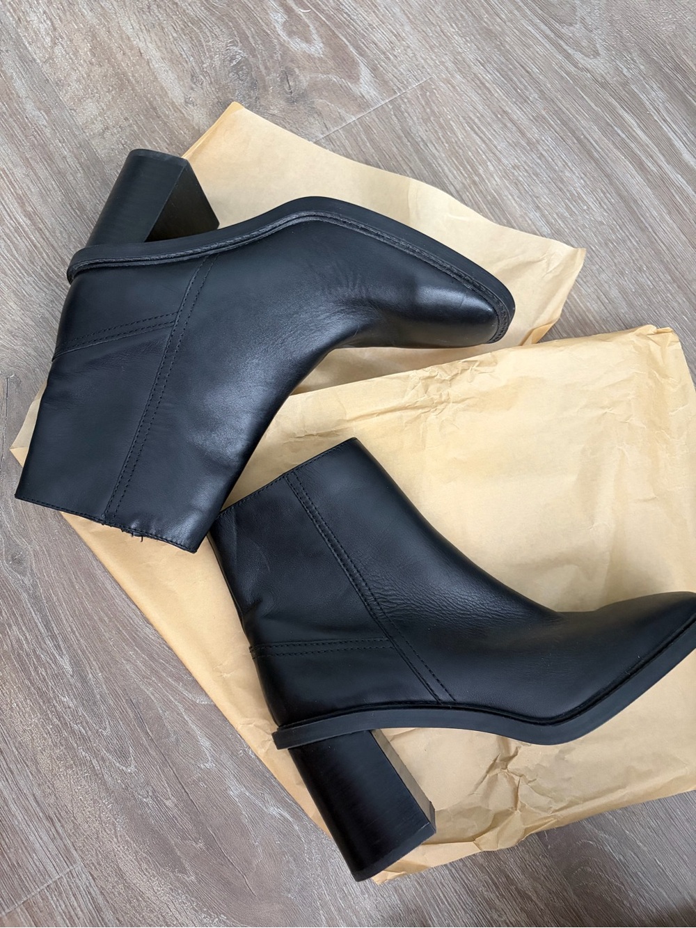 Aldo Black Leather Block Heel Ankle Booties